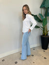 FLARE JEANS WITH HEM DETAIL LIGHT DENIM