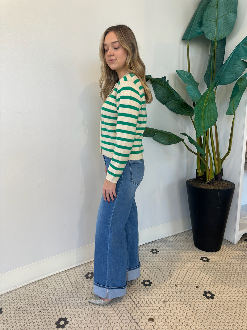 STRIPED CARDIGAN GREEN