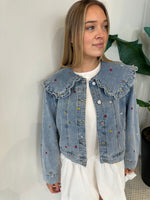 EMBROIDERED PETER PAN COLLAR DENIM JACKET