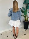 EMBROIDERED PETER PAN COLLAR DENIM JACKET