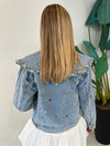 EMBROIDERED PETER PAN COLLAR DENIM JACKET