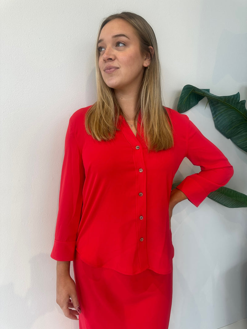 RED BUTTON UP BLOUSE
