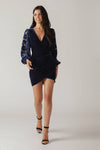 VELVET LACE SLEEVE MINI DRESS NAVY