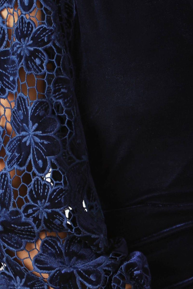 VELVET LACE SLEEVE MINI DRESS NAVY