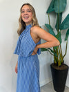 HALTER NECK STRIPE COTTON DRESS BLUE