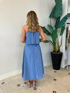 HALTER NECK STRIPE COTTON DRESS BLUE