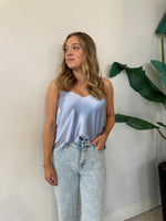 CLOUDY BLUE SATIN TOP
