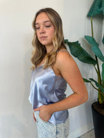 CLOUDY BLUE SATIN TOP