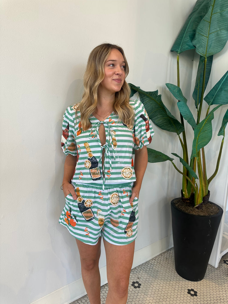 GREEN & WHITE MIMOSA APEROL POOF SLEEVE