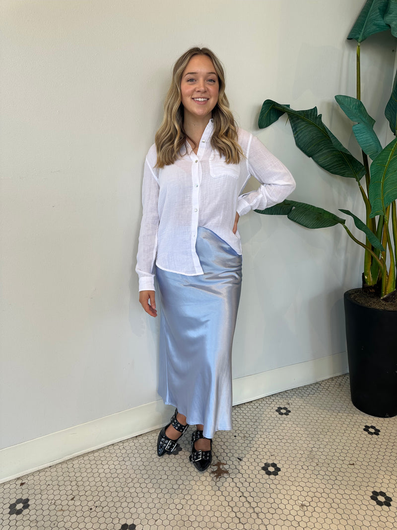 CLOUDY BLUE SATIN SKIRT