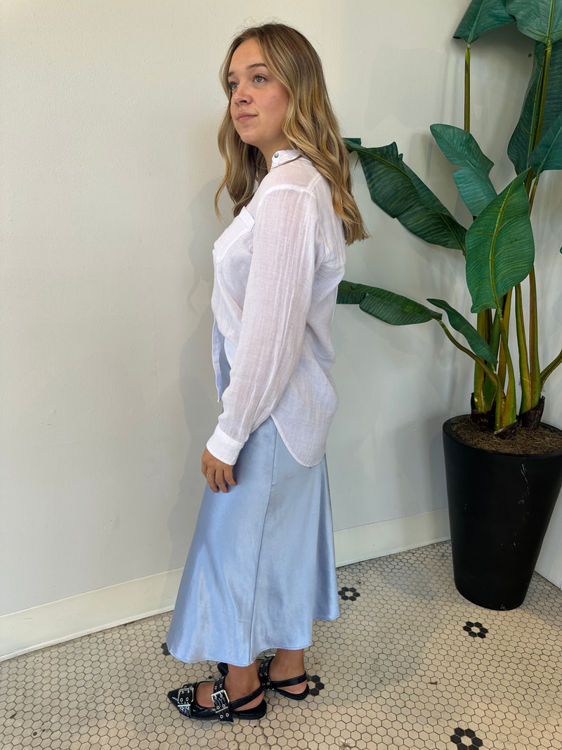 CLOUDY BLUE SATIN SKIRT