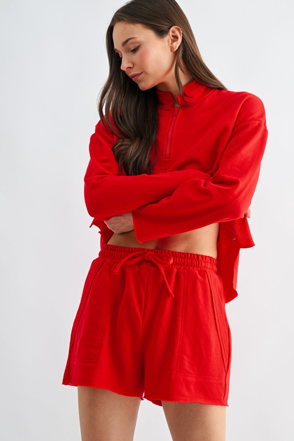 OFFSET RAW EDGE HALF ZIP SET RED