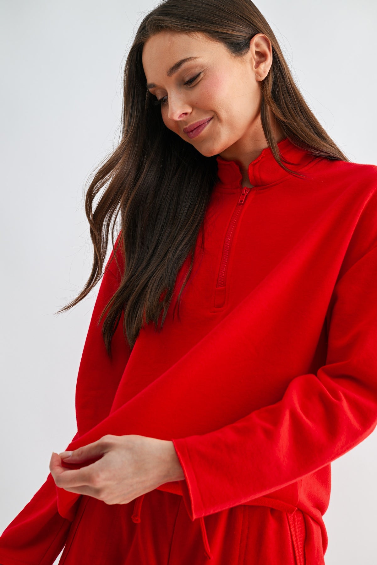 OFFSET RAW EDGE HALF ZIP SET RED