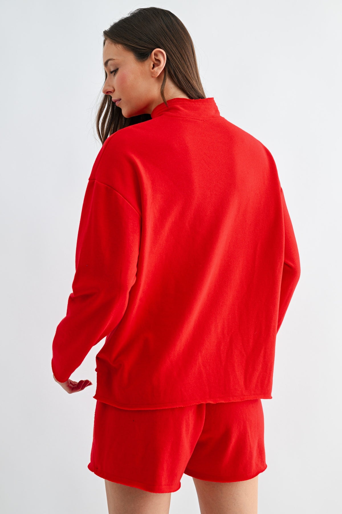 OFFSET RAW EDGE HALF ZIP SET RED