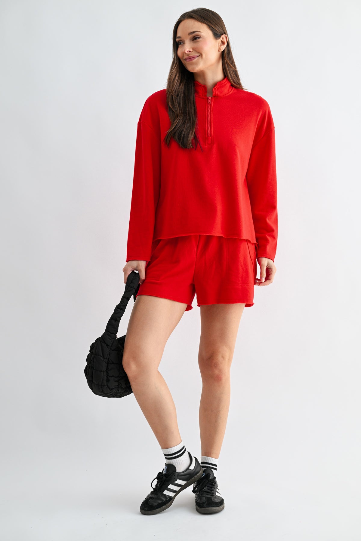 OFFSET RAW EDGE HALF ZIP SET RED