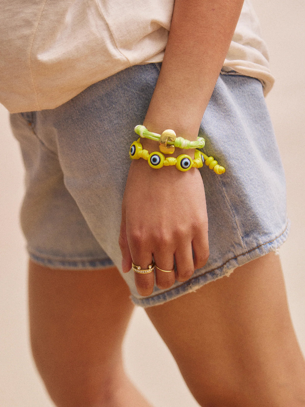 KNOTTY GOOD EYE CORD BRACELET  YELLOW
