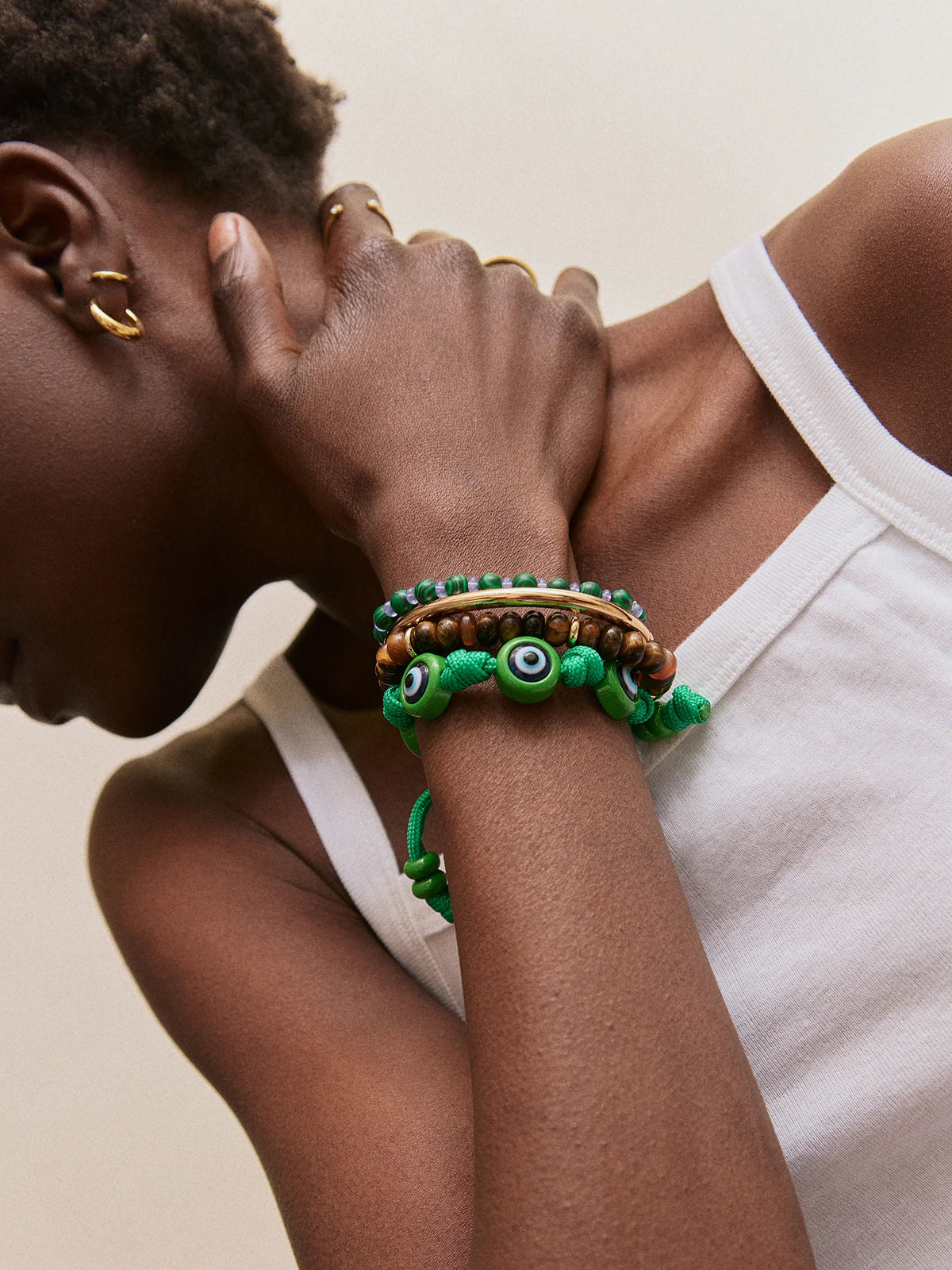 KNOTTY GOOD EYE CORD BRACELET  BRIGHT GREEN