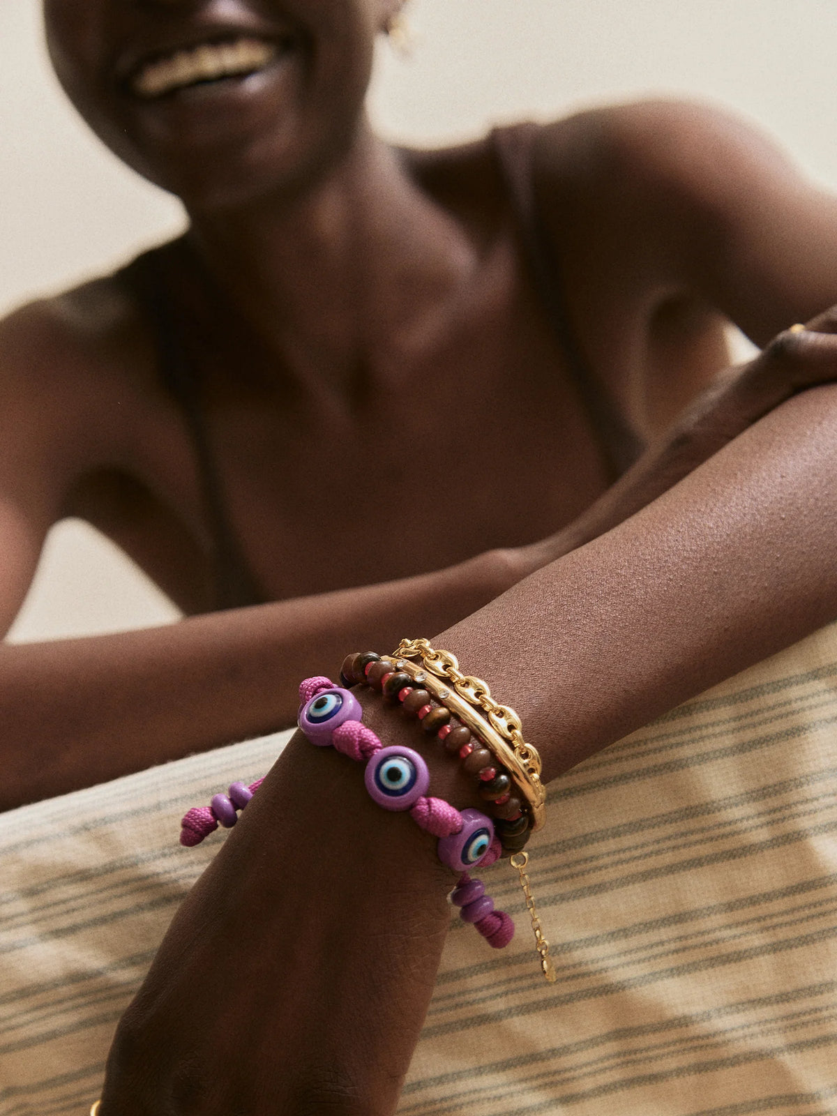 KNOTTY GOOD EYE CORD BRACELET  LILAC