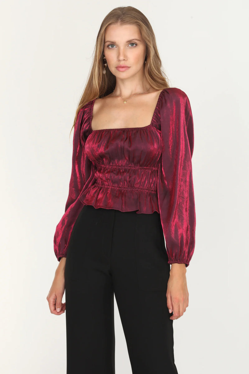 REMY GATHERED PEPLUM BLOUSE BLOODSTONE