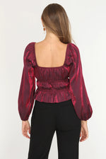 REMY GATHERED PEPLUM BLOUSE BLOODSTONE