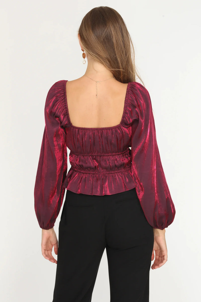 REMY GATHERED PEPLUM BLOUSE BLOODSTONE