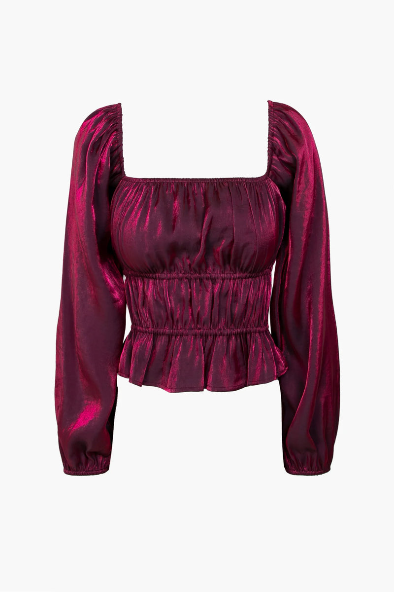 REMY GATHERED PEPLUM BLOUSE BLOODSTONE