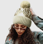 FLEECE LINING PUFFER KNIT POM POM BEANIE GOLD
