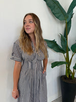 VANISA STRIPE MIDI SHIRT DRESS NAVY