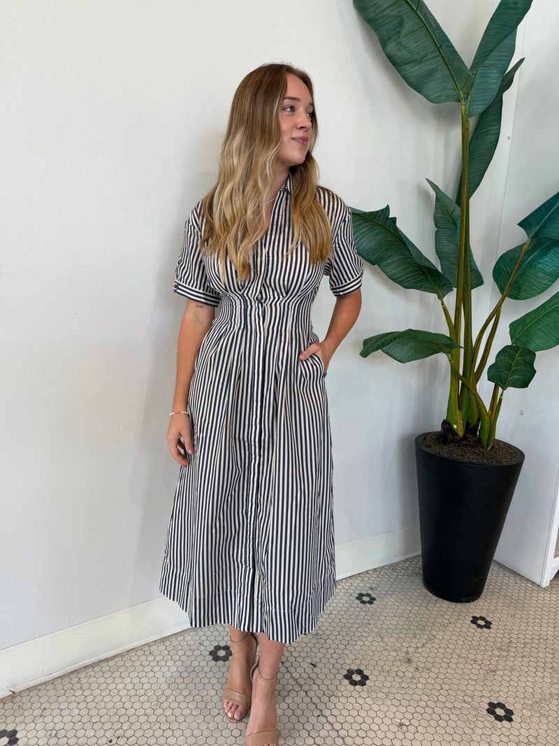VANISA STRIPE MIDI SHIRT DRESS NAVY