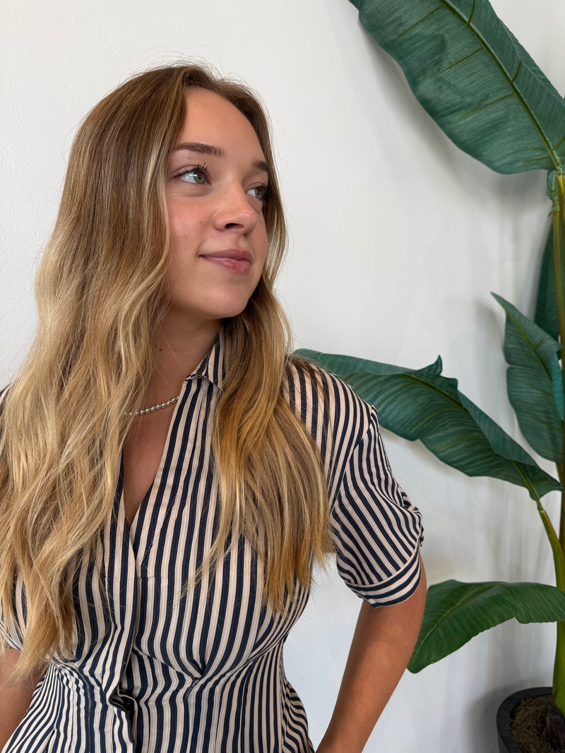 VANISA STRIPE MIDI SHIRT DRESS NAVY