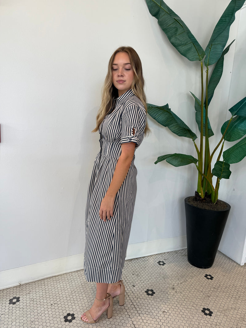 VANISA STRIPE MIDI SHIRT DRESS NAVY