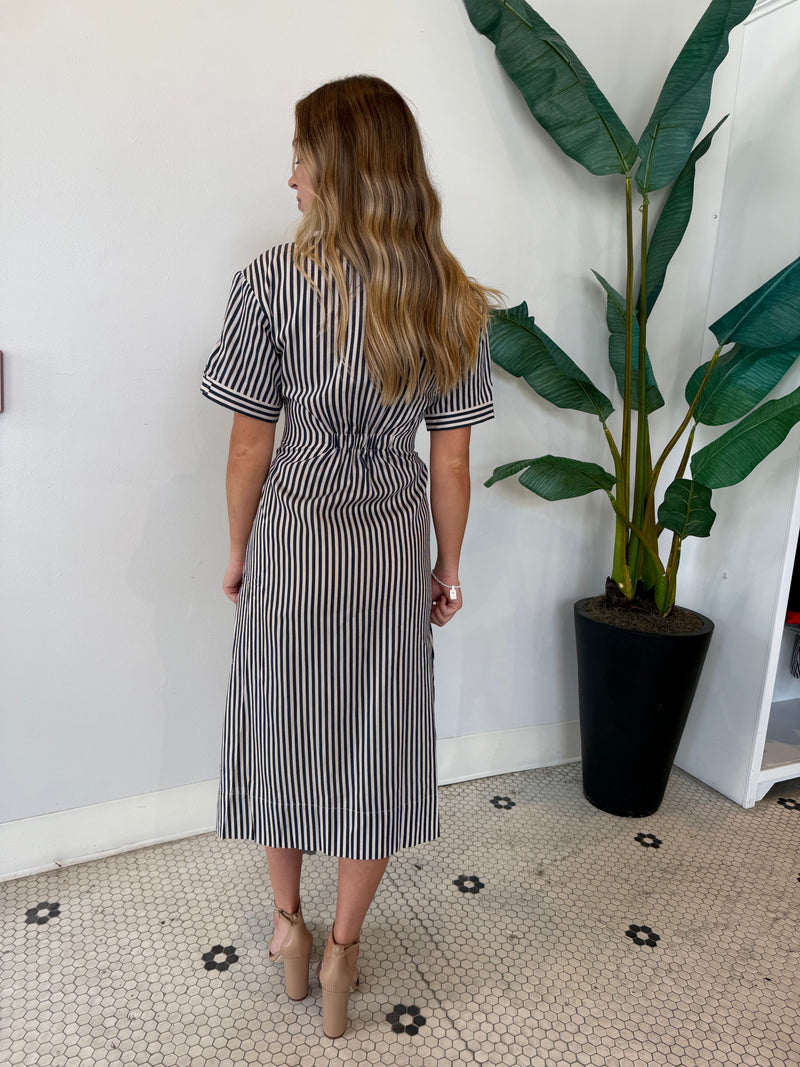 VANISA STRIPE MIDI SHIRT DRESS NAVY