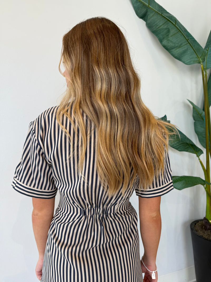 VANISA STRIPE MIDI SHIRT DRESS NAVY