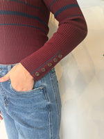 ELENA STRIPED POLO KNIT TOP AUBERGINE