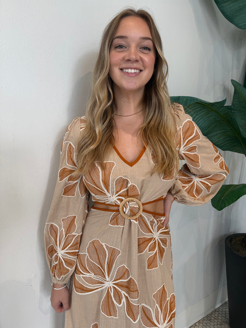 JOY EMBROIDERED MAXI WITH SIDE CUT OUT RUST