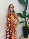SANDI TWO TONED HALTER MIDI DRESS MARIGOLD/ BROWN