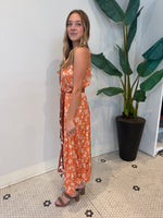SANDI TWO TONED HALTER MIDI DRESS MARIGOLD/ BROWN