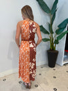 SANDI TWO TONED HALTER MIDI DRESS MARIGOLD/ BROWN