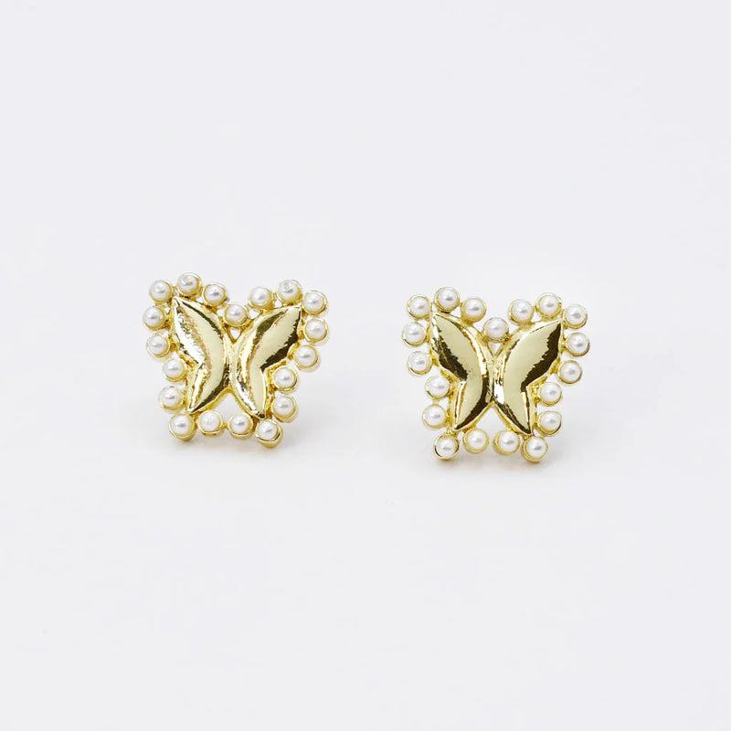 FAIRY BUTTERFLY PEARL STUD EARRINGS