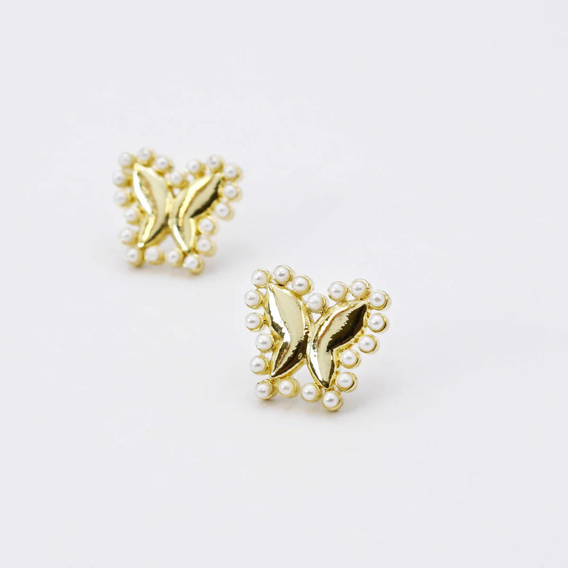 FAIRY BUTTERFLY PEARL STUD EARRINGS