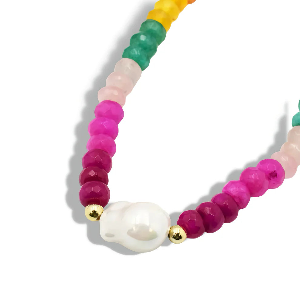 COLORFUL GEMSTONE WITH PEARL NECKLACE