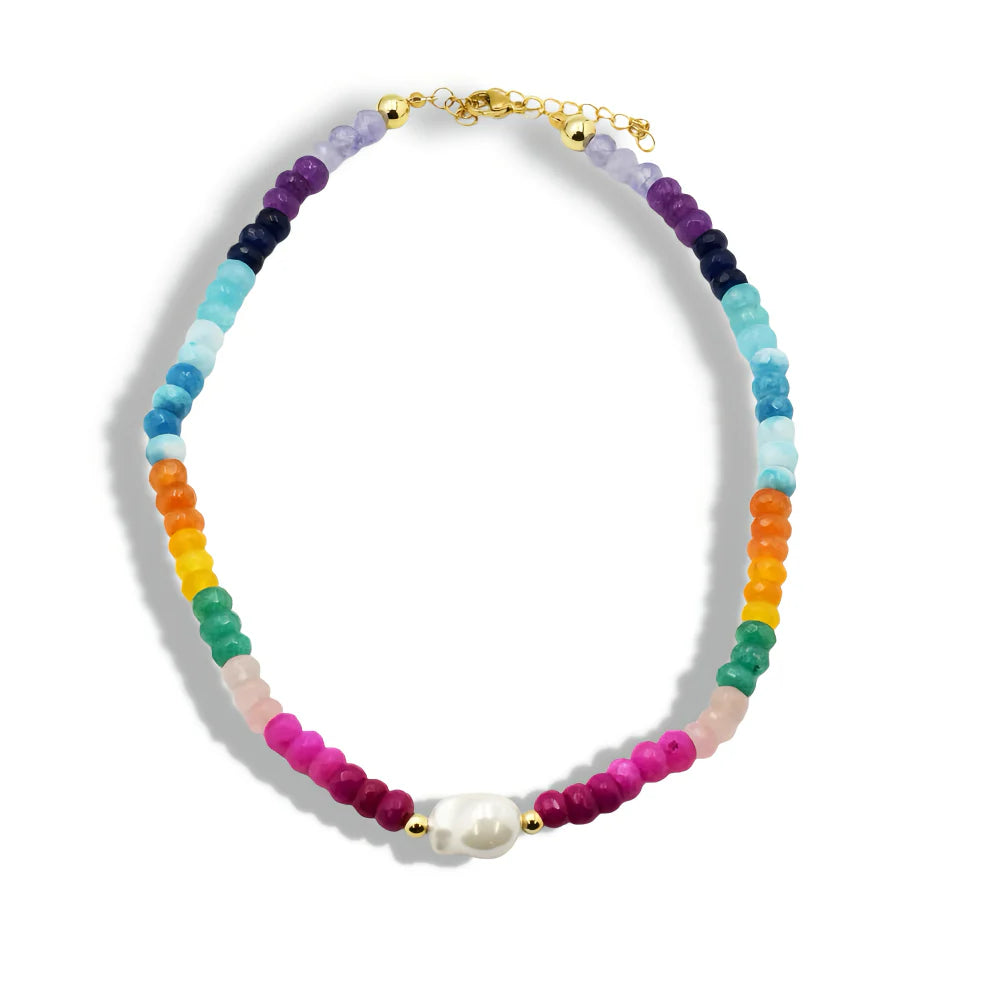 COLORFUL GEMSTONE WITH PEARL NECKLACE
