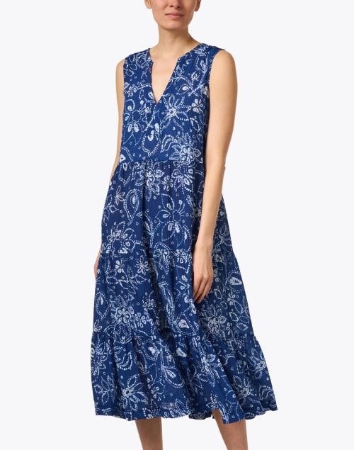Blue floral print tiered dress